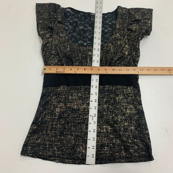 Arden B Top Womens S Lace Metallic Non Iron Scoop Neck Flutter Cap Sleeve Blouse - Picture 7 of 12